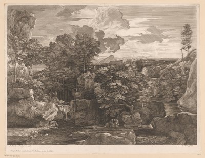 Paysage fluvial avec cascades et quelques moines - Jacques Prou