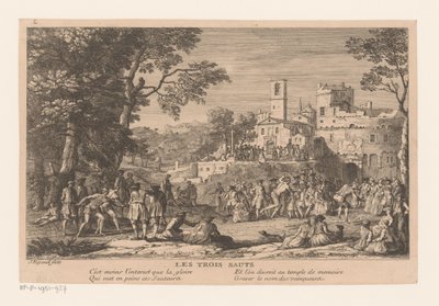 Paysage avec un groupe de personnes regardant un concours de saut en longueur - Jacques Rigaud