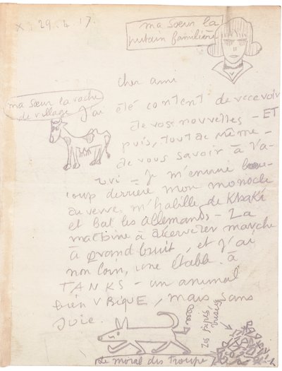 Lettre autographe avec dessins - Jacques Vache