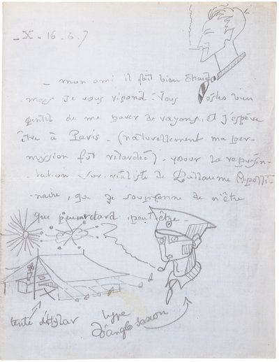 Lettre autographe avec dessins - Jacques Vache