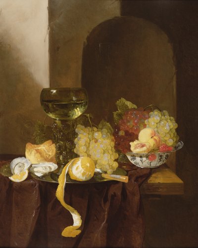 Nature morte avec fruits, un citron pelé et un roemer sur un rebord - Jacques de Claeuw