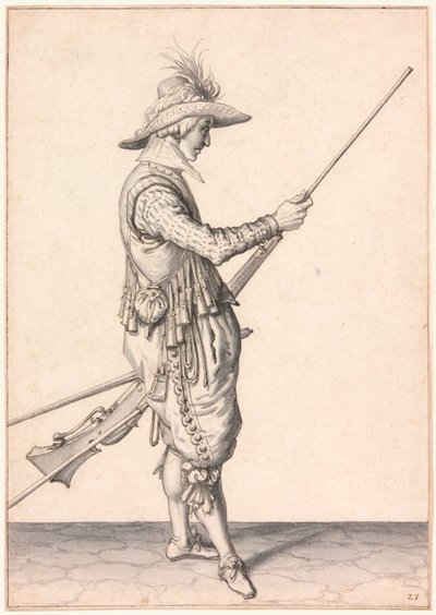 Un soldat chargeant un mousquet, "Ramme in Your Pouder". - Jacques de Gheyn II