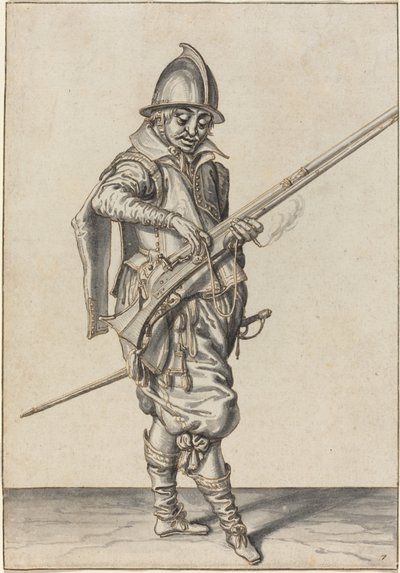 Soldat élégamment vêtu se préparant à tirer avec son caliver - Jacques de Gheyn II