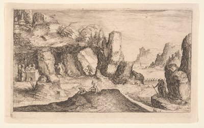 Paysage avec une grotte et des ermites, extrait de Paysages - Jacques de Gheyn II