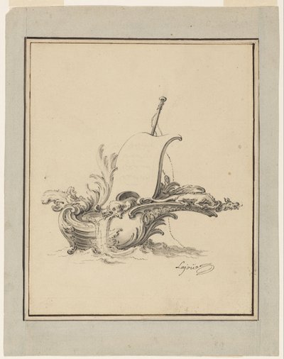 Conception pour un écusson en forme de bateau avec voile, pour Recueil Nouveau de Differens Cartouches - Jacques de Lajoüe