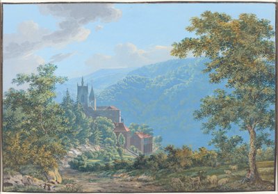 Une forteresse dans un paysage de montagne au lever du soleil - Jakob Wilhelm Huber