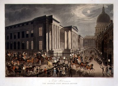 Les courriers royaux partant du bureau de poste général, Londres, gravé par R. G. Reeves, publié par Thomas McLean - James (after) Pollard