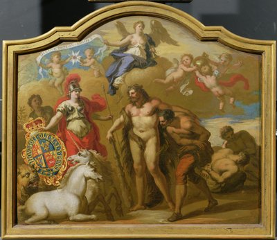 Allégorie de la puissance de la Grande-Bretagne par terre, design pour un panneau décoratif pour le carrosse cérémonial de George I, c.1718 - James (attr. to) Thornhill