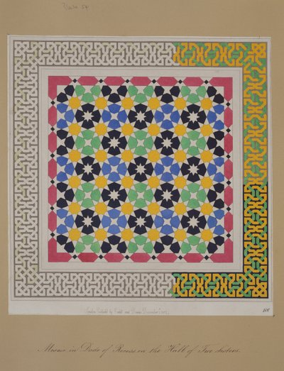 Mosaïque dans le soubassement de la niche dans le Hall des Deux Sœurs, Alhambra, tirée de 