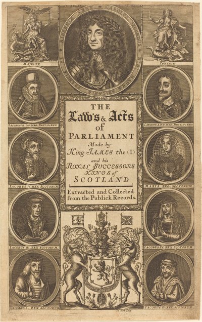 Frontispice de "Les Lois et Actes du Parlement faits par le Roi Jacques I ..." - James Clark