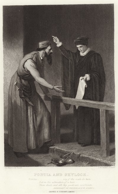 Portia et Shylock, Le Marchand de Venise, Acte IV, Scène I - James Dawson Watson