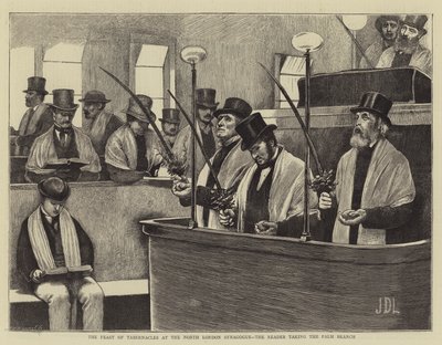 La fête des Tabernacles à la synagogue de North London, le lecteur prenant la branche de palmier - James Dromgole Linton