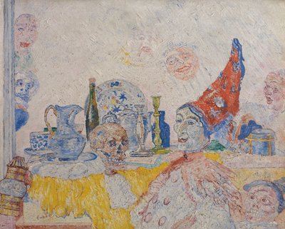 Pierrot et squelette en robe jaune - James Ensor