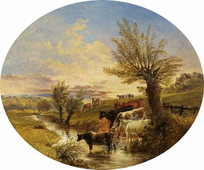 Paysage avec ruisseau et bétail, 1888 - James Flewitt Mullock