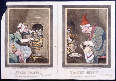 Friture de sprats, ou souper royal, et grillage de muffins, ou petit-déjeuner royal, publié par Hannah Humphrey en 1791 (eau-forte coloriée à la main) - James Gillray