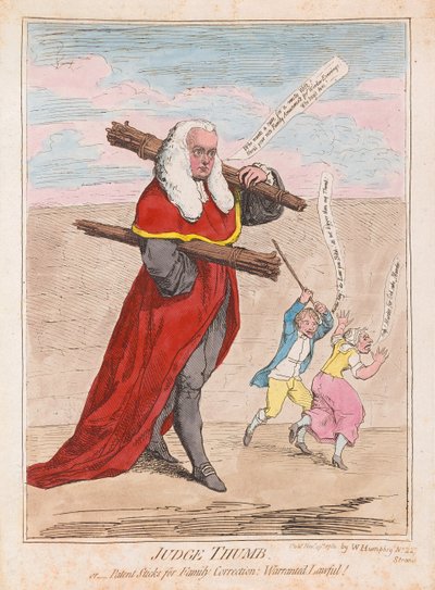 Juge Pouce, ou Bâtons brevetés pour la correction familiale garantis légaux, pub. 1782 - James Gillray