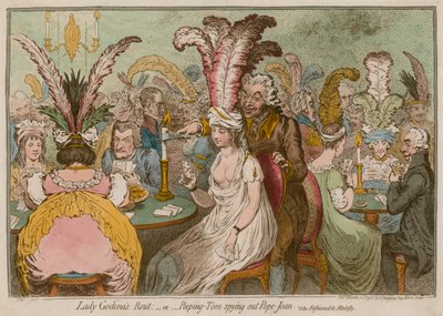 La déroute de Lady Godina, ou le voyeur espionnant le pape Jean (gravure en couleurs) - James Gillray