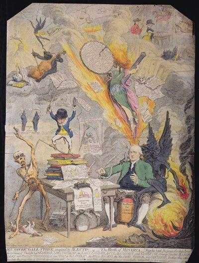Lieut Goverr Gall-Stone, inspiré par Alecto, or The Birth of Minerva, publié par Hannah Humphrey en 1790 (eau-forte avec aquatinte) - James Gillray