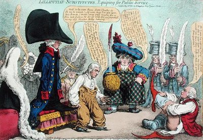 Substituts lilliputiens, équipant pour le service public, publié par Hannah Humphrey en 1801 - James Gillray