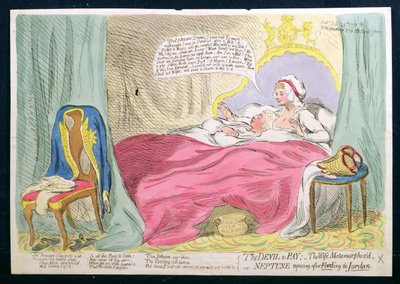 Le Diable à payer : La femme métamorphosée, ou Neptune se reposant après avoir traversé le Jourdain, publié par Hannah Humphrey en 1791 - James Gillray