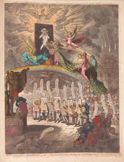 Titianus Redivivus ou les sept sages consultant le nouvel oracle vénitien, une scène dans Academic Grove No.1, pub. 1797 - James Gillray