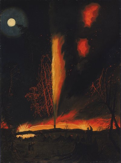 Puits de pétrole en feu la nuit, près de Rouseville, Pennsylvanie - James Hamilton