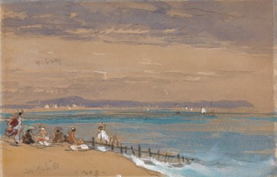 Scène de plage avec figures près d