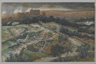 Reconstruction du Golgotha et du Saint-Sépulcre, vue depuis la porte judiciaire, illustration de La vie de notre Seigneur Jésus-Christ - James Jacques Joseph Tissot