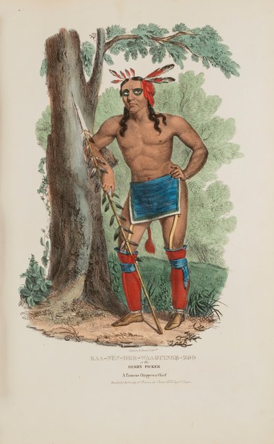 KAA-NUN-DER-WAAGUINSE-ZOO ou le cueilleur de baies ; un célèbre chef chippewa, tiré du Portfolio autochtone - James Otto Lewis