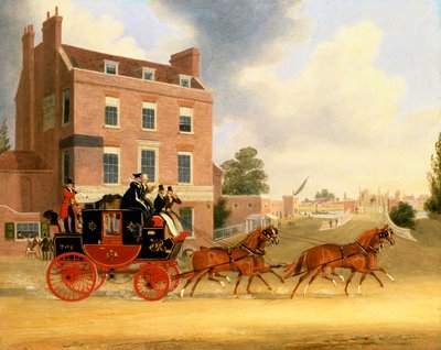 Le courrier royal Quicksilver passant devant le Star and Garter à Kew Bridge - James Pollard