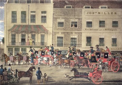 Courriers du West Country à la Gloucester Coffee House, Piccadilly, gravé par C. Rosenberg, 1828 - James Pollard