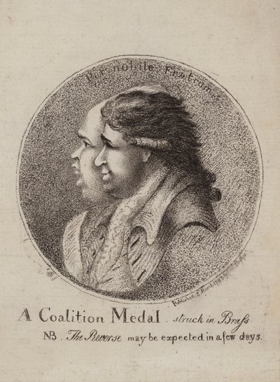 Médaille de coalition, frappée en laiton : satire sur la coalition des politiciens britanniques Lord North et Charles James Fox, 1783 - James Sayers