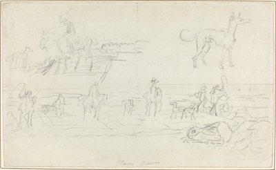 Chasseurs avec chiens et un lièvre accroupi [recto] - James Seymour