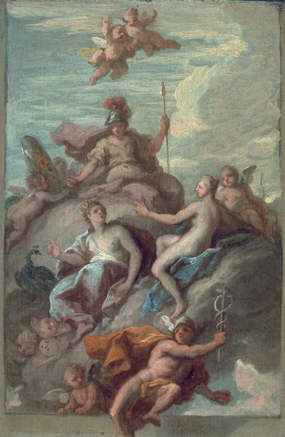 Junon, Minerve et Vénus envoyant Mercure avec la pomme de discorde, c.1718 - James Thornhill