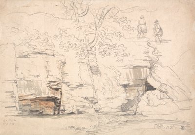 Colline rocheuse avec arbres et figures - James Ward