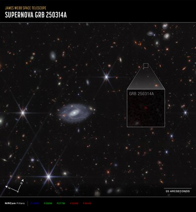 GRB 250314A : gros plan (image prise par la caméra NIRCam de Compass) - James Webb Space Telescope (NASA)