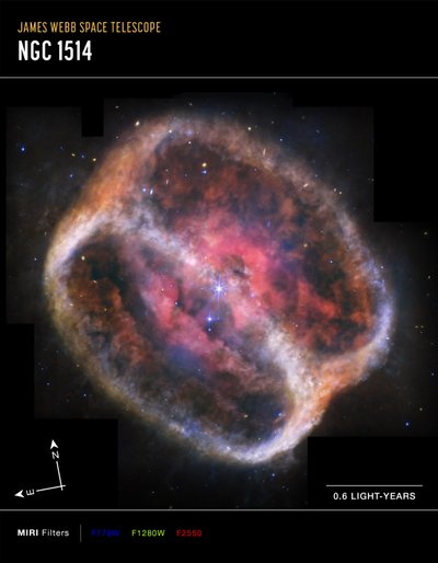 Nébuleuse planétaire NGC 1514 (image prise par MIRI Compass) - James Webb Space Telescope (NASA)