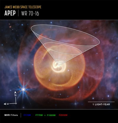Étoile de type Wolf-Rayet Apep (image MIRI Compass) - James Webb Space Telescope (NASA)