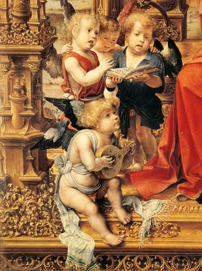Anges jouant des instruments de musique (détail) - Jan (c.1472 c.1533) Gossaert