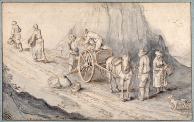 Paysans chargeant une charrette à un cheval avec des légumes-racines - Jan (follower of) Brueghel