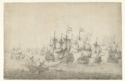 Une bataille navale, peut-être à Lowestoft le 13 juin 1665 (feuille de gauche) - Jan Abrahamsz. Beerstraten (possibly)