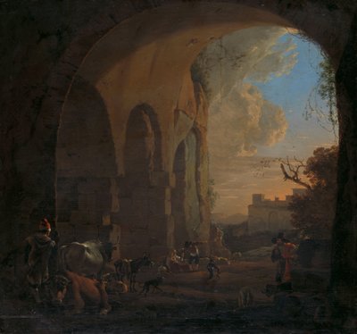 Conducteurs avec du bétail sous une arche du Colisée à Rome - Jan Asselijn