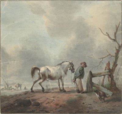 Paysage avec un homme, un cheval et un chien s