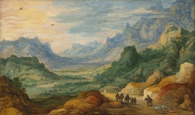 Paysage montagneux avec voyageurs et bergers sur un chemin - Jan Brueghel the Elder