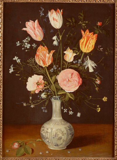 Tulipes, roses, myosotis et autres fleurs dans un vase bleu et blanc de la fin de la dynastie Ming - Jan Brueghel the Elder