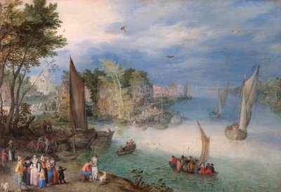 Scène de rivière avec bateaux et personnages - Jan Brueghel the Elder