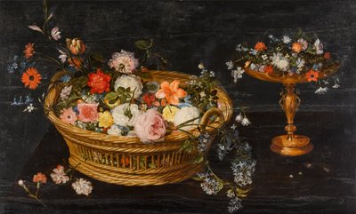 Nature morte avec des fleurs dans un panier et dans un tazza doré - Jan Brueghel the Younger