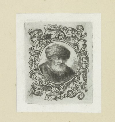 Vieil homme avec un chapeau de fourrure dans un cadre ornemental - Jan Chalon