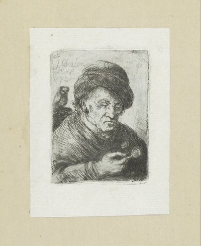 Vieil homme avec des lunettes et un hibou - Jan Chalon