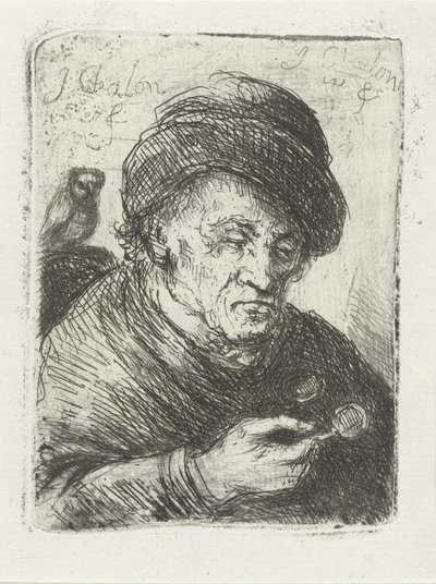 Vieil homme avec des lunettes et une chouette - Jan Chalon